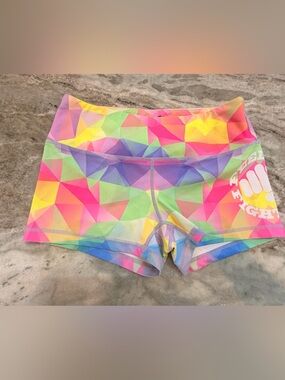Feed Me Fight Me Small Neon Geometric Compression Shorts CrossFit Gym